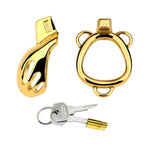 Anneau clé et serrure fournis avec la cage de chasteté Aurel en métal doré compatible avec un harnais