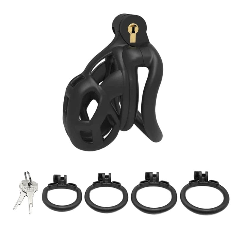 Anneaux et clés de la cage de chasteté cobra M en plastique modèle standard 7,2 cm