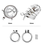 Anneaux et dimensions de la cage de chasteté Elian en métal conception essentielle modèle standard