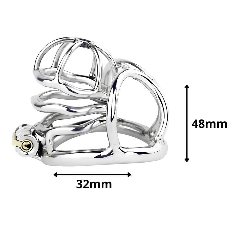 Dimensions de la cage de chasteté Linea en métal modèle prolongé avec séparateur testiculaire