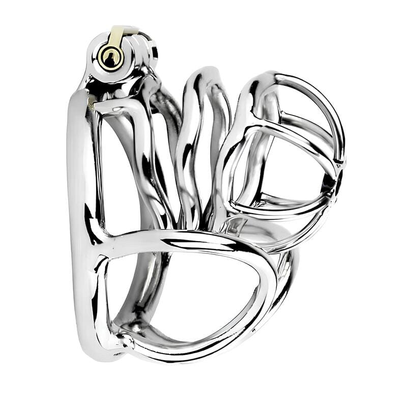 Cage de chasteté Linea en métal modèle prolongé avec séparateur testiculaire