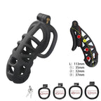Anneaux et dimensions de la cage de chasteté Maximus en plastique noir port permanent 11,3 cm