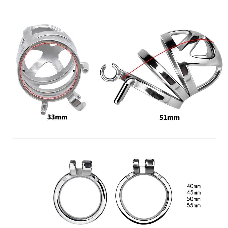 Anneaux et dimensions de la cage de chasteté Medio en métal modèle basique modéré
