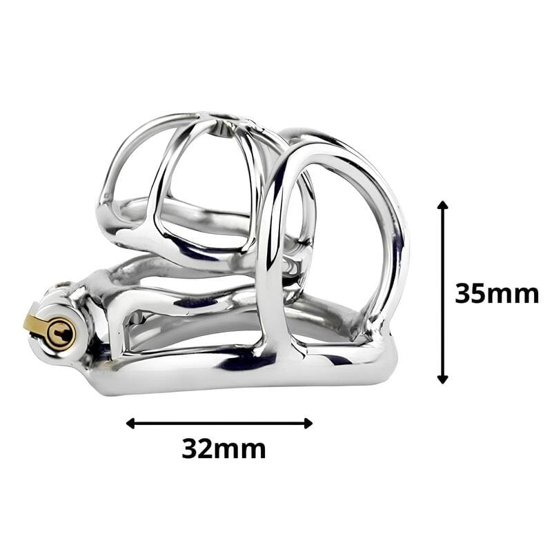 Dimensions de la cage de chasteté Nelis en métal modèle restreint avec séparateur testiculaire