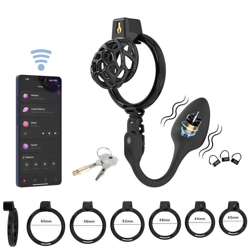 Application et accessoires de la cage de chasteté Nero en plastique noir plug vibrant modèle court
