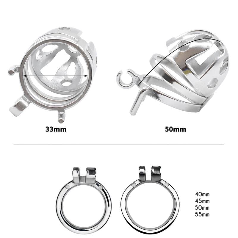 Anneaux et dimensions de la cage de chasteté Sorel en métal conception essentielle format ajusté